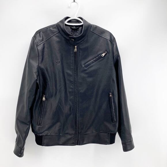 SF Superlative Fashion black moto jacket grunge dark faux leather size M - Picture 1 of 11